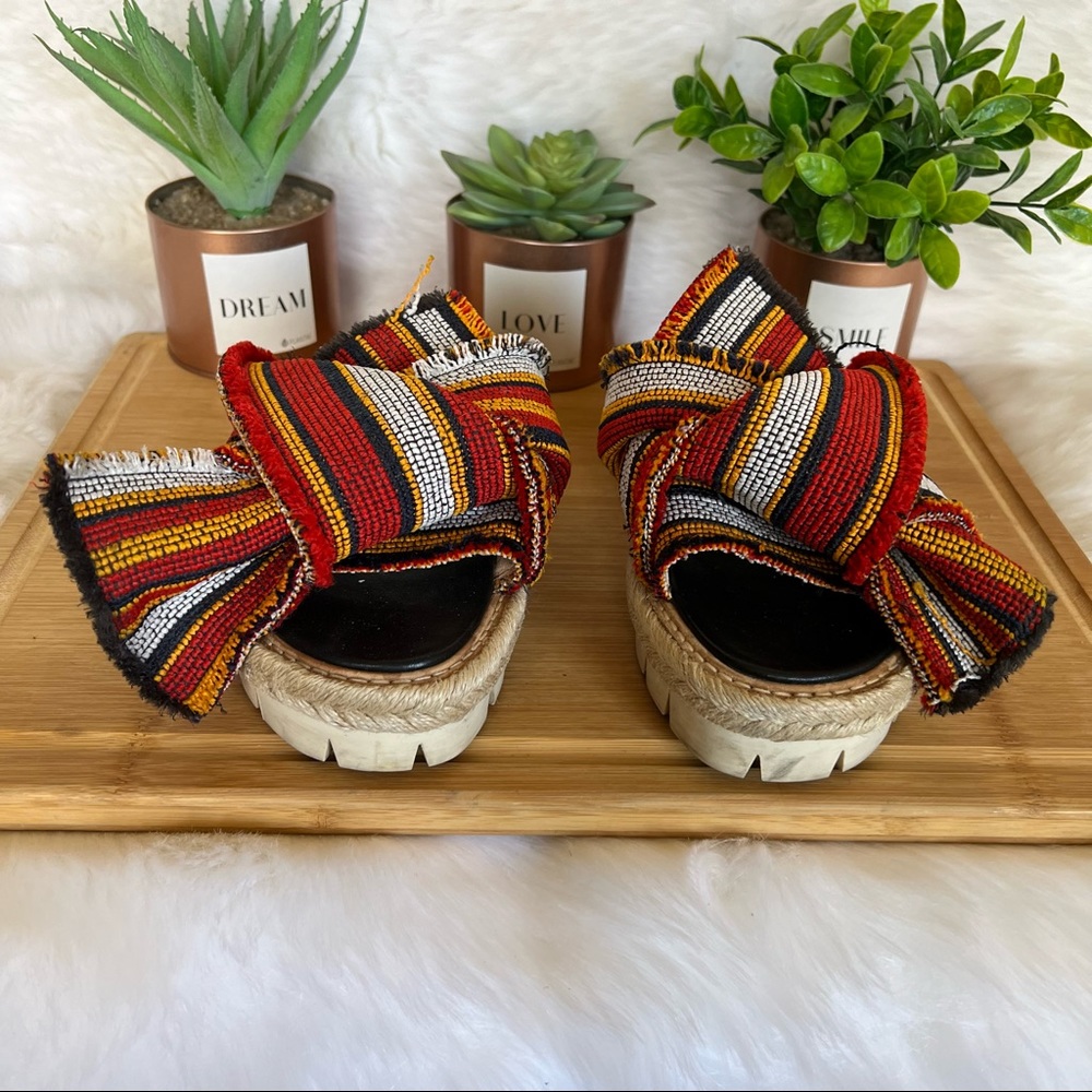 Striped Bow Platform Sandals - Red Multi